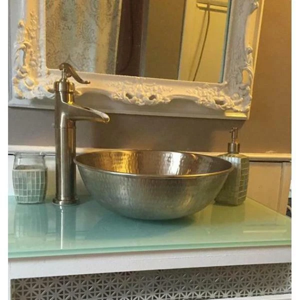 Pia de vaso de banheiro SINKOLOGY feita à mão/martelada níquel resistente à ferrugem 14 pol. W - Imagem 3 de 4