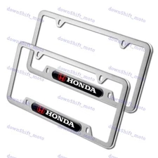 For 2PCS HONDA LOGO Black Silver Metal Stainless Steel License Plate Frame New