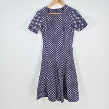 Unbranded vintage womens dress size 8 fit flare navy blue geometric 043541