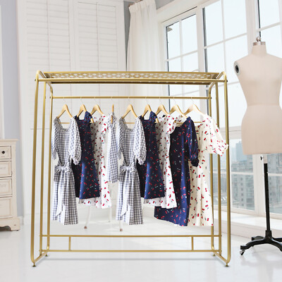 Golden Clothes Retail Metal Garment Rack Double Rod Hanging Clothing Rack