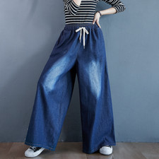 Women Wide Leg Jeans High Waist Baggy Denim Pants Trousers Loose Casual Retro