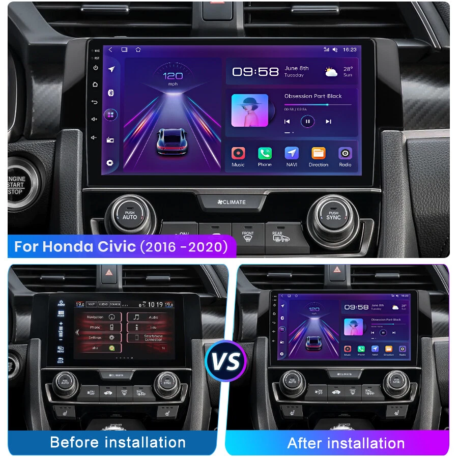 9'' For Honda Civic 2016-2020 Android 12.0 Car Radio Stereo 6+128GB GPS Sat Nav  - Image 3 of 4