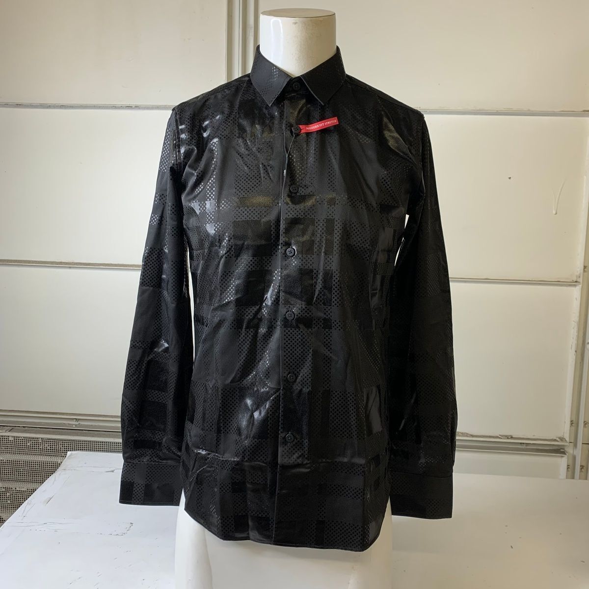 PLATINI Long Sleeve Modern Fit Foiled Shirt Men's Size M Black