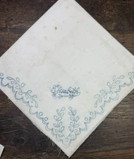 ANTIQUE HABERDASHERY - EMBROIDERY HANDKERCHIEF - NAME Elisabeth - initials MV