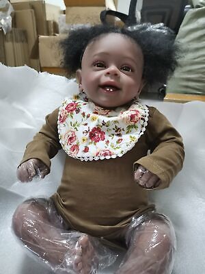 Real pics- 24 Black Skin Reborn Baby Doll Girl 3D Newborn Lifelike Toddler  Gift