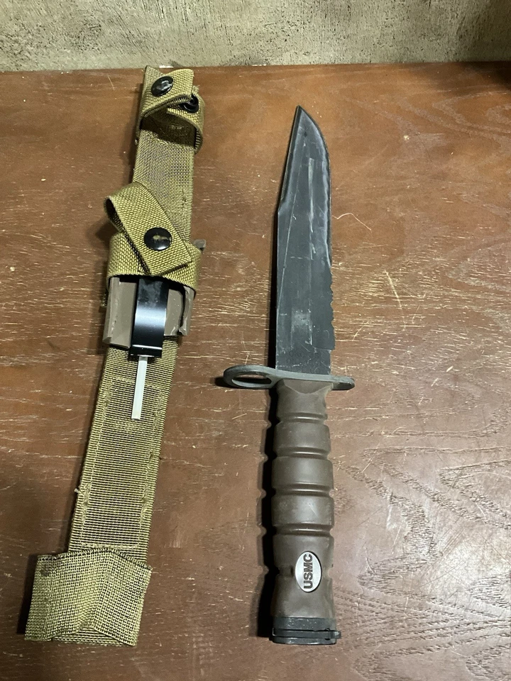 CUCHILLO ONTARIO MILITAR EMITIDO POR GI USMC COOKC 3S BAYONETA COMBATE SIN FUNDA EE. UU. Foto 2 de 4