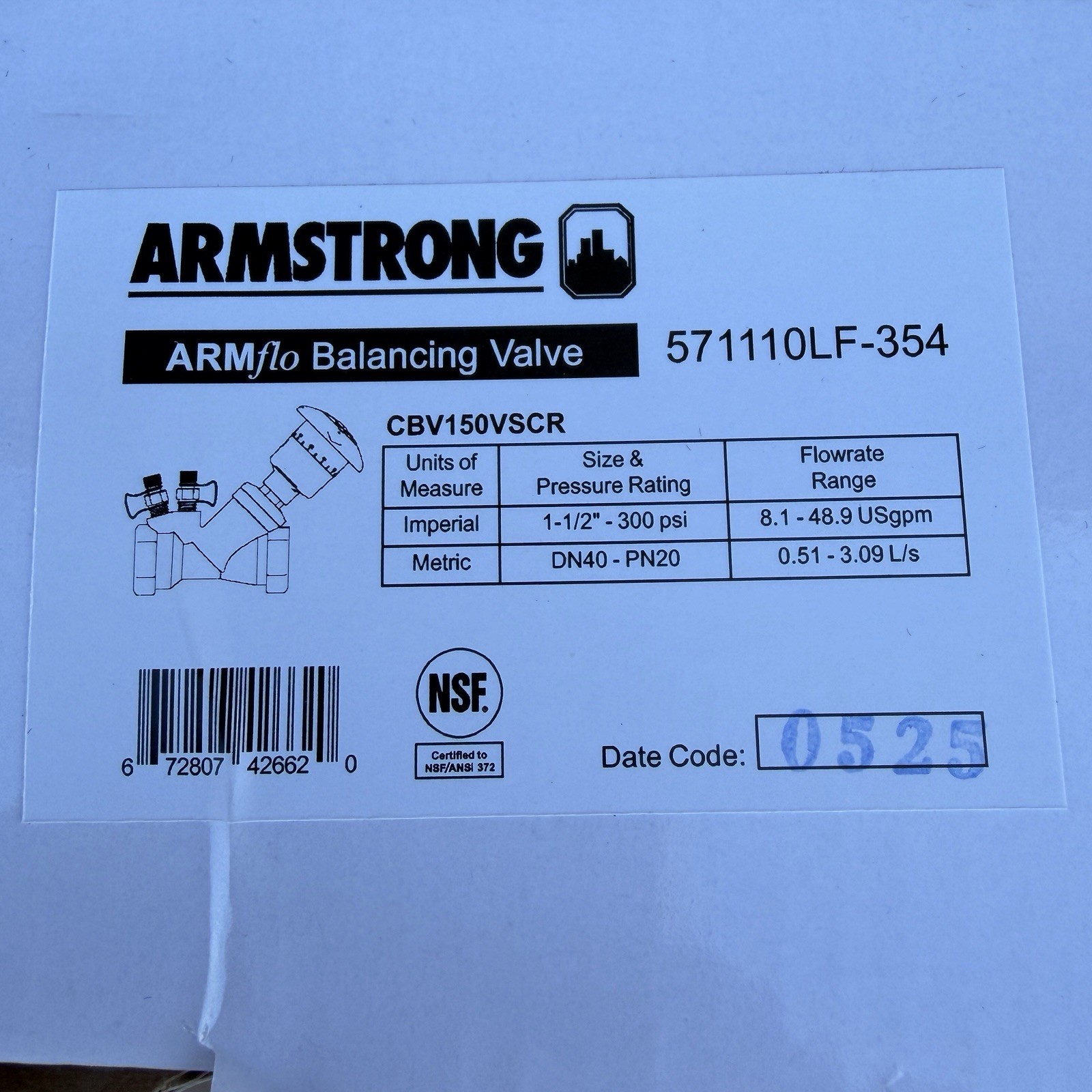 Armstrong CBV150VSCR 1-1/2” DN40 Balancing Valve 571110LF-354 300 PSI thumbnail 11