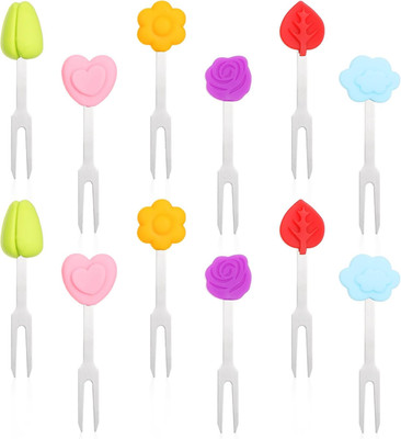 12 Stück Obstgabeln Kinder Edelstahl, Mini Obst Gabel Set Wiederverwendbar Fruch