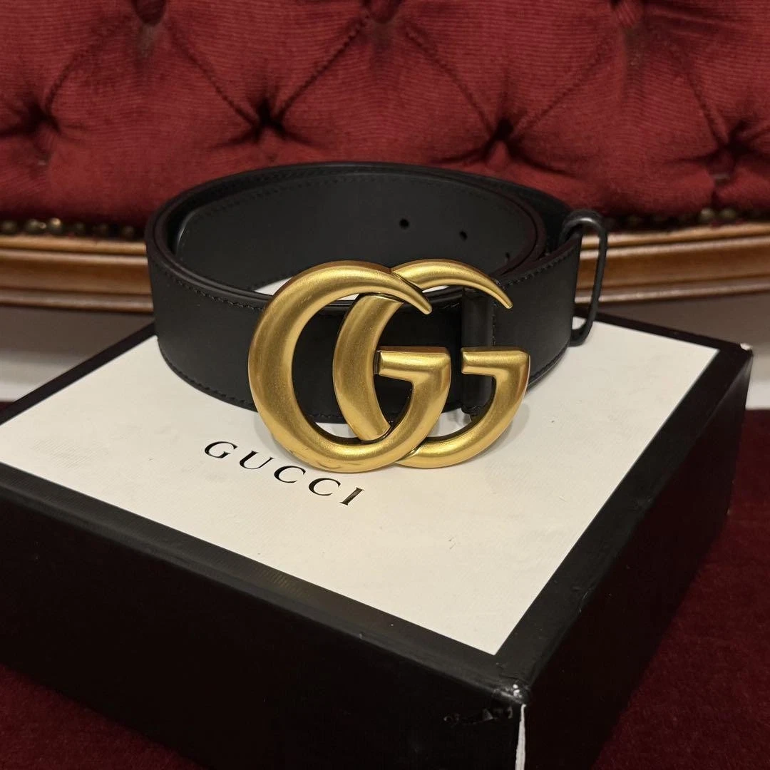 Ceinture GUCCI 95 38 cuir noir or 409417
