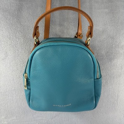 Vintage DIVINA FIRENZE Aqua-Turquoise & Tan Leather Mini Backpack Purse ITALY
