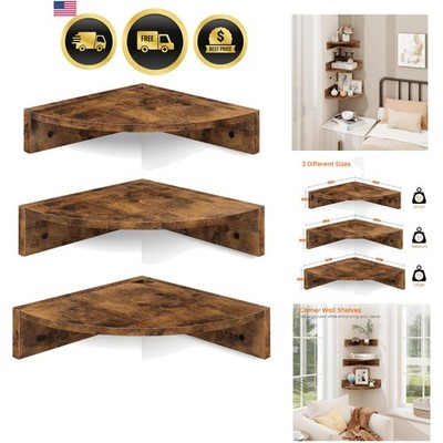 Corner Shelf Wall Mount, Set of 3 Floating Corner Shelves with Cord Hole, 3 T...