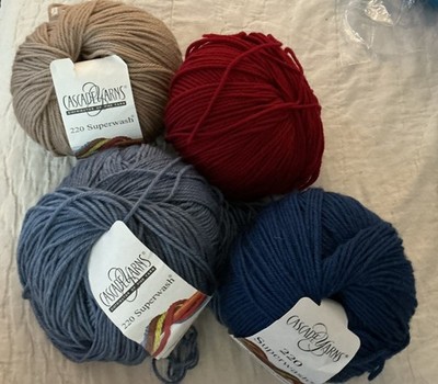 Lot-4 Skeins Cascade Yarns 220 Superwash 100% Wool 220 yds 3.5 Oz Various Colors