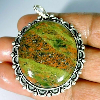 Joyería colgante enchapada en plata con piedras preciosas de jaspe natural Unakita d391 Foto 2 de 3