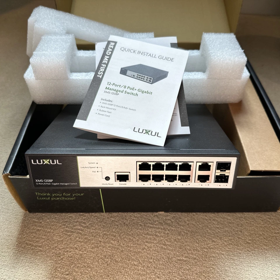 Open Box (new?) XMS-1208P Rack Mount Luxul 12 port/8 PoE+ Managed Switch - Image 3 of 4