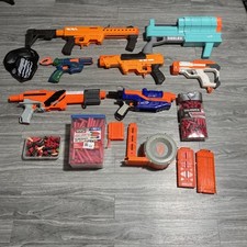 NERF Gun Used Lot Of 7 Guns, 1 Mask, 4 Mags, ...