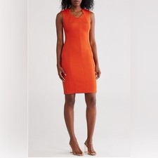 Calvin Klein Women's Orange V Cut Sleeveless Dress Sz 4