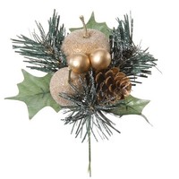 Artplants Kunst Gesteck Apfel, Birne, Kiefer Hermosa, Gold, 20Cm, Ø12Cm