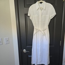 Theory Shirt dress 0 White Soft Crunch M033603R 395 LINEN Blend