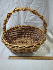 Vintage Natural Blond Wicker/Rattan Oval Handled Basket Rustic Farmhouse