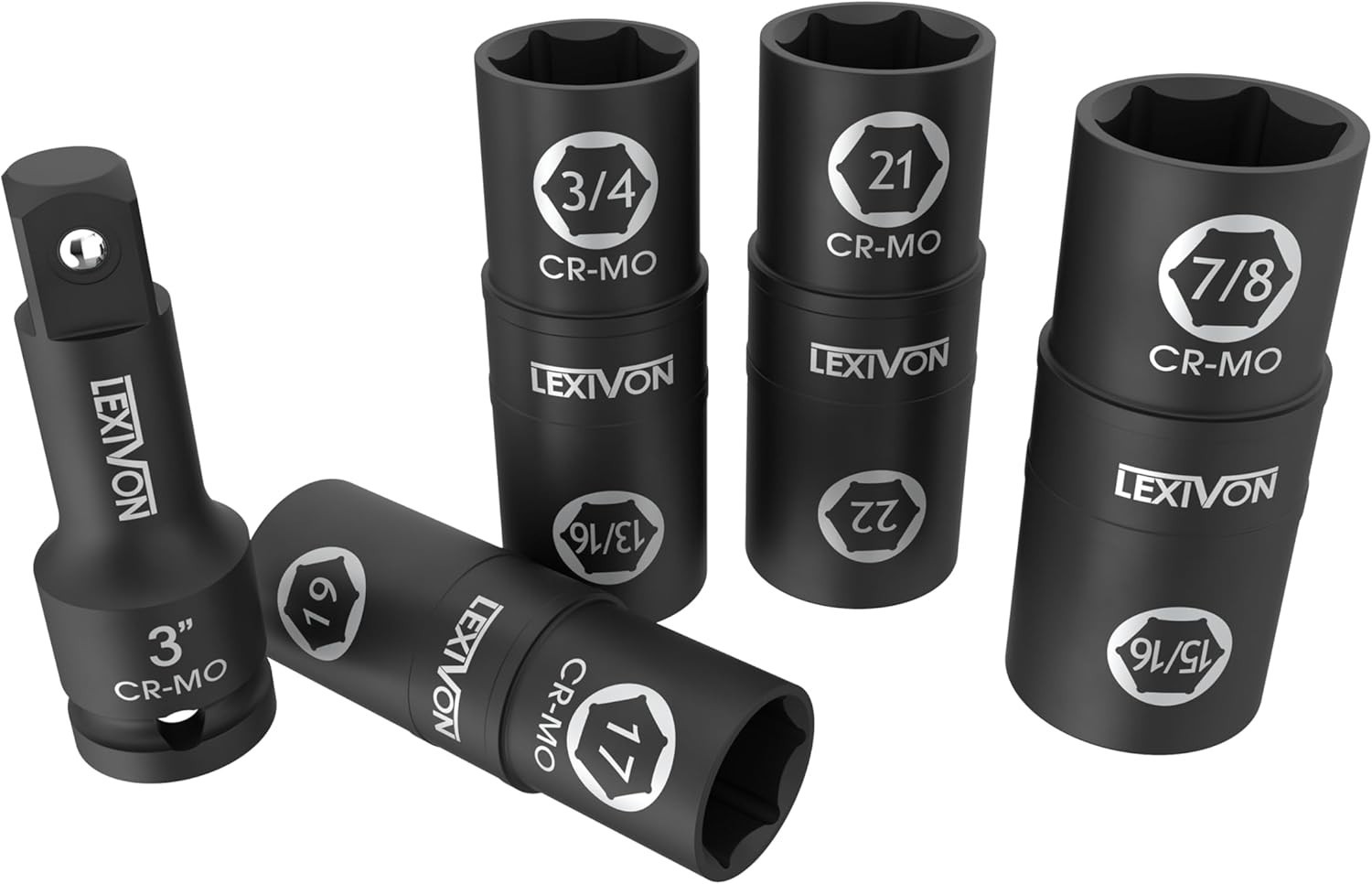 LEXIVON Lug Nut Impact Socket Set, 1/2-Inch Drive | Innovative 8-IN-4 Flip Socke