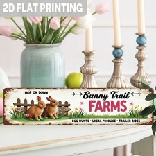 Rustic Bunny Trail Farms Sign Wall Hanging Easter Farmhouse Garden Spring Decor