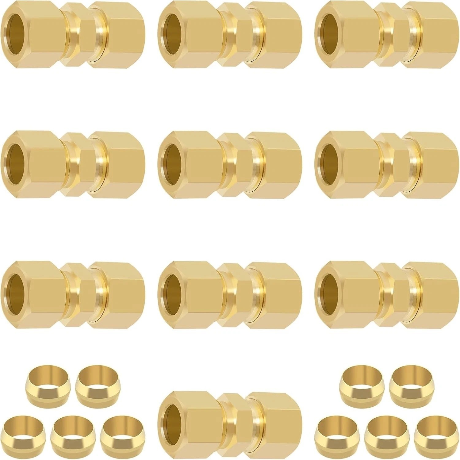1/2 Inch Compression Fitting,10 Pcs Brass Coupling Tube Pipe Fittings, 1/2" NEW