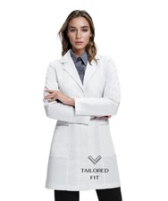 Tailored Fit Lab Coat for Women Snap Closing Two Hip Pockets White XL