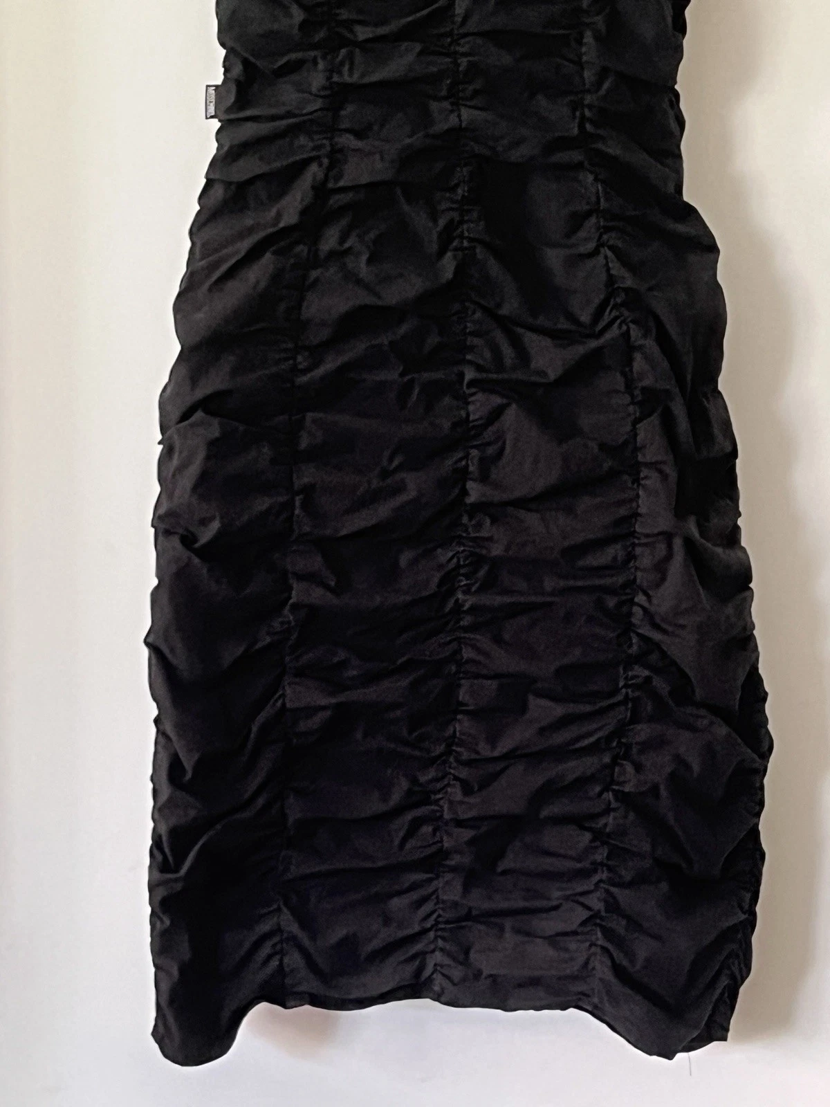 MOSCHINO Vestito Nero Increspato Pieghettato Senza Maniche Elasticizzato Mini Abito 38D Tg 8