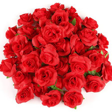 Artificial 1.6 In. Red Color Family Silk Rose Heads Branch Stem, 50Pcs, for Wedd