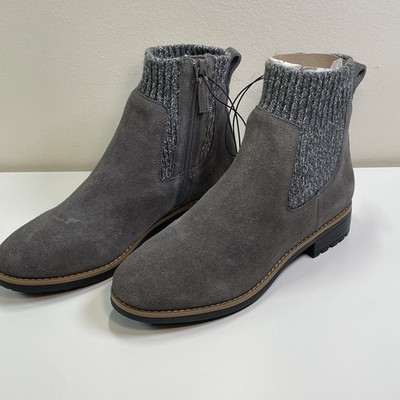 Violet & Red Jaymie Suede Gray  Boots Booties With Ribbed Knit Sweater Cuff Sz 7