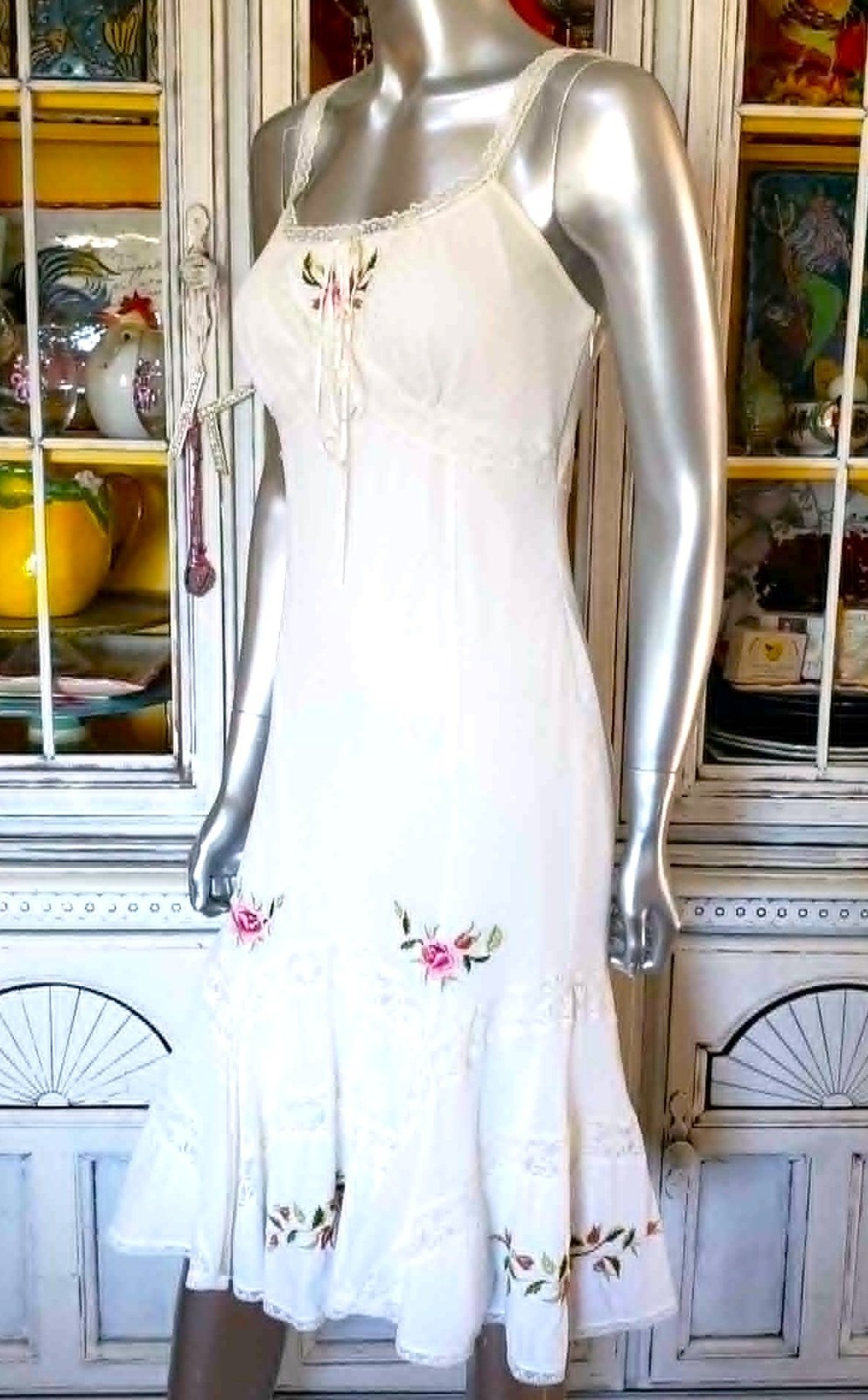 Vintage Betsey Johnson New York 90s Mesh Lace Rose Floral Milkmaid Slip Dress M image 10