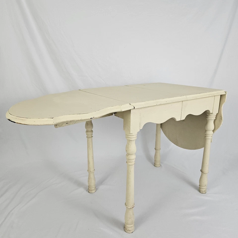 Antigua mesa de trabajo de cocina de nogal con hojas caídas artesanía de costura final pintado primitivo Foto 3 de 4