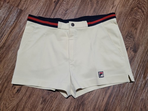 Fila, Vintage 70s 80s Fila Tennis Shorts Sz 30 Made in Italy Off White Tan Stripe