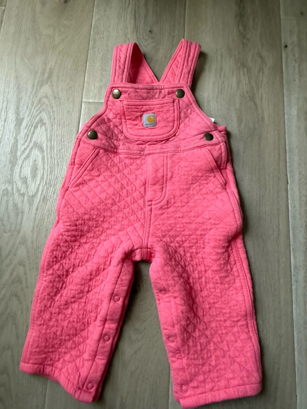 Carhartt Baby Girl Pink Quilted Bib Overalls 18M Snap Leg Sleeveless