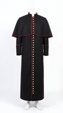 Men  s Black Wool Clergy Cassock Roman Catholic Priest Robe With Red Piping