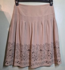 Vintage Y2K Pleated Floral Midi Skirt Sz 10 Tan Floral Hem Print Cottagecore Art