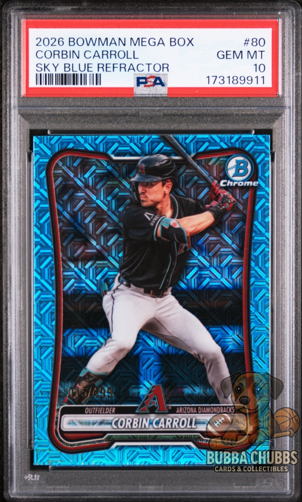 2026 Bowman - Corbin Carroll #80 Chrome Sky Blue Mojo Refractor /499 PSA 10