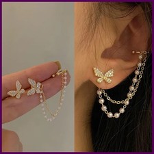 Korean Rhinestone Butterfly Stud Earrings For Women Girls Cute Fashion Metal.