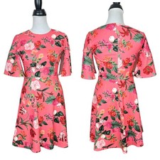 Vince Camuto NWT 2 Coral Floral Pebbled Crepe Split Sleeve Fit & Flare Dress