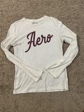 Aeropostale Shirt Womens Large White Long Sleeve Aero Logo Classic Crew