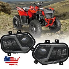 For Polaris Scrambler 850 1000, RZR 800 900 Black LED Headlights Hi-low beam DRL