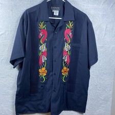 Y.A BERA Mens XL Guayabera Button Up Shirt Embroidered Linen Blend Mexico
