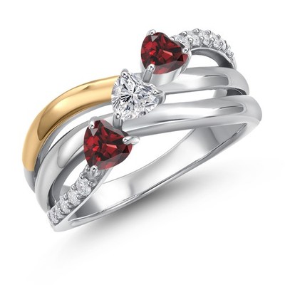 0.95 Ct Red Garnet Lab Grown Diamond 925 Silver and 10K Yellow Gold Ring