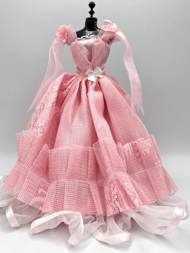 OOAK Barbie Dress Gown Custom Pink Netting Ribbons