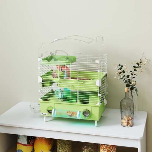 PawHut 3-Tier Hamster Cage, Hamster Habitat with Accessories, Green - Picture 10 of 11
