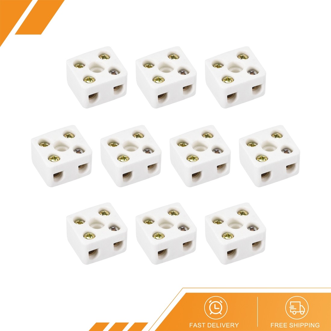 10Pcs 2 Way Ceramics Terminal Blocks High Temp Porcelain 21.5x19.5x14.2mm