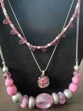 Vintage Pink Beaded Necklace Job Lot x 3 