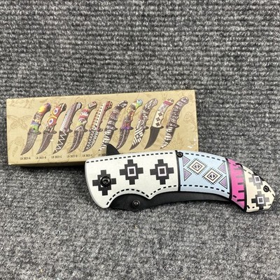 Folding Pocket Knife Native Pattern Aztec Print 9in New LB3831 Manual