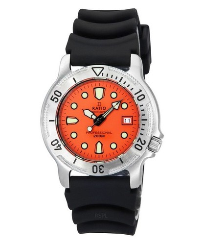 RATIO FreeDiver Professional 200M Orange Dial Quartz Date 22AD202-ORG Mens Watch