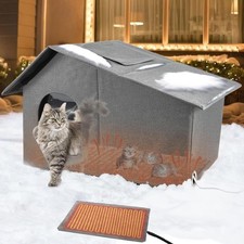 Heated Cat House for Outdoor in Winter, Insulated Heated Outdoor Kitty House ...